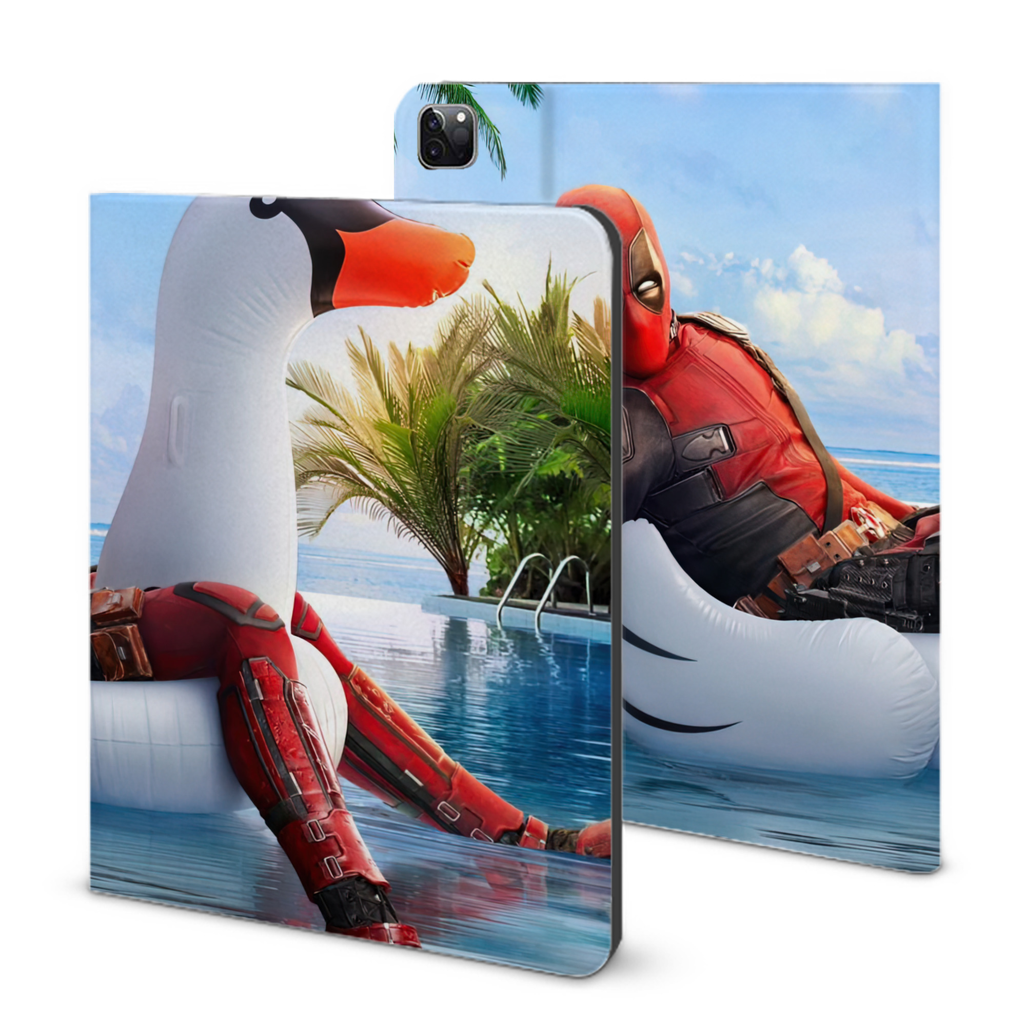 （画像用） Deadpool デッドプール IPad ケース ブック型 PUレザー TPU 耐衝撃 軽量 薄型 ペン収納なし 全面保護 IPad 各モデル対応